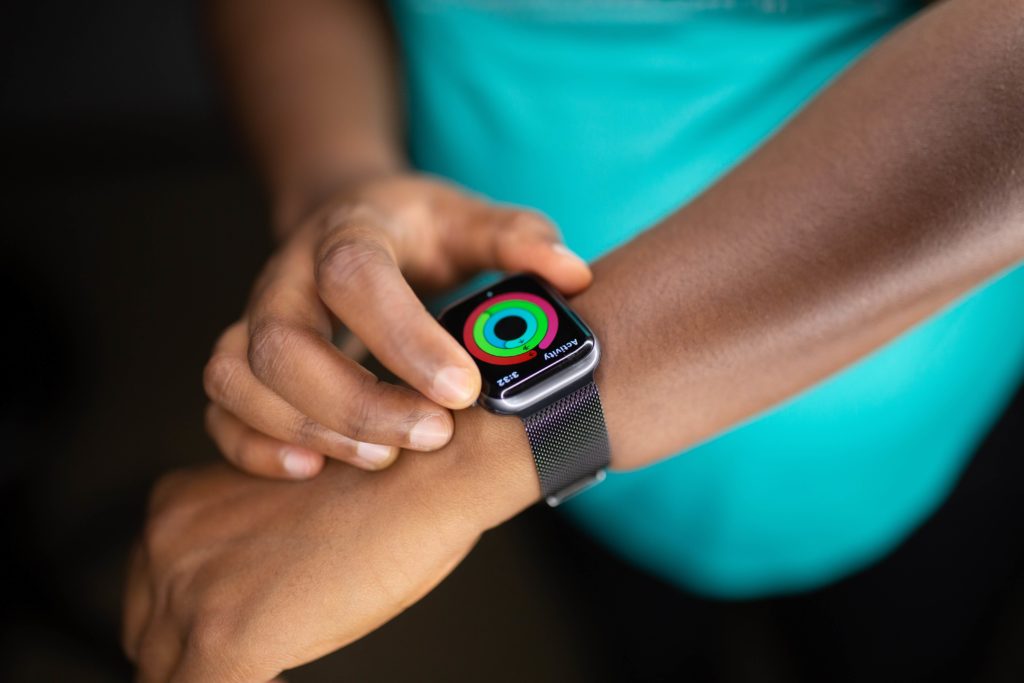 A person configuring their smartwatch